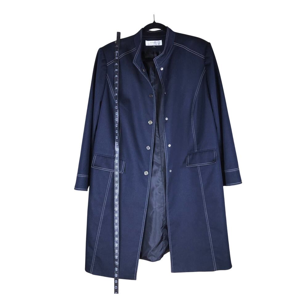 Tahari Arthur S. Levine Trench Coat Women’s 16W Navy Blue Cotton Button Front - Picture 2 of 9